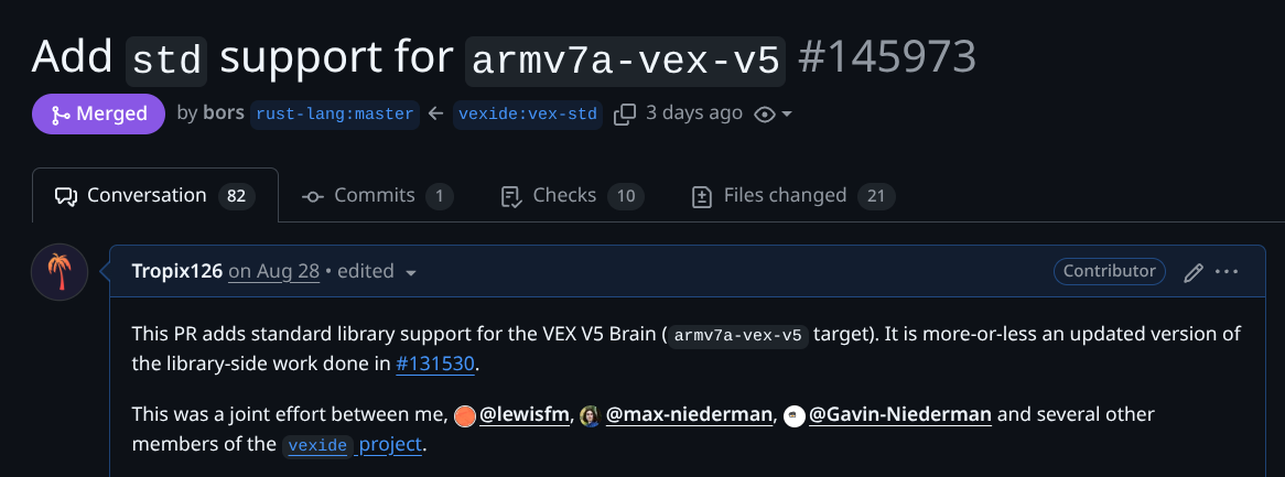 pull request adding standard library support for armv7a-vex-v5
